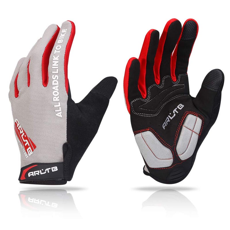 Arltb Bike Gloves Bicycle Cycling Biking Gloves Mitts Full Finger Pad Breathable Lightweight For Bike Riding Mountain Bike Motorcycle Free Cycle BMX Lifting Fitness Climbing, Grey, Medium - Image 1
